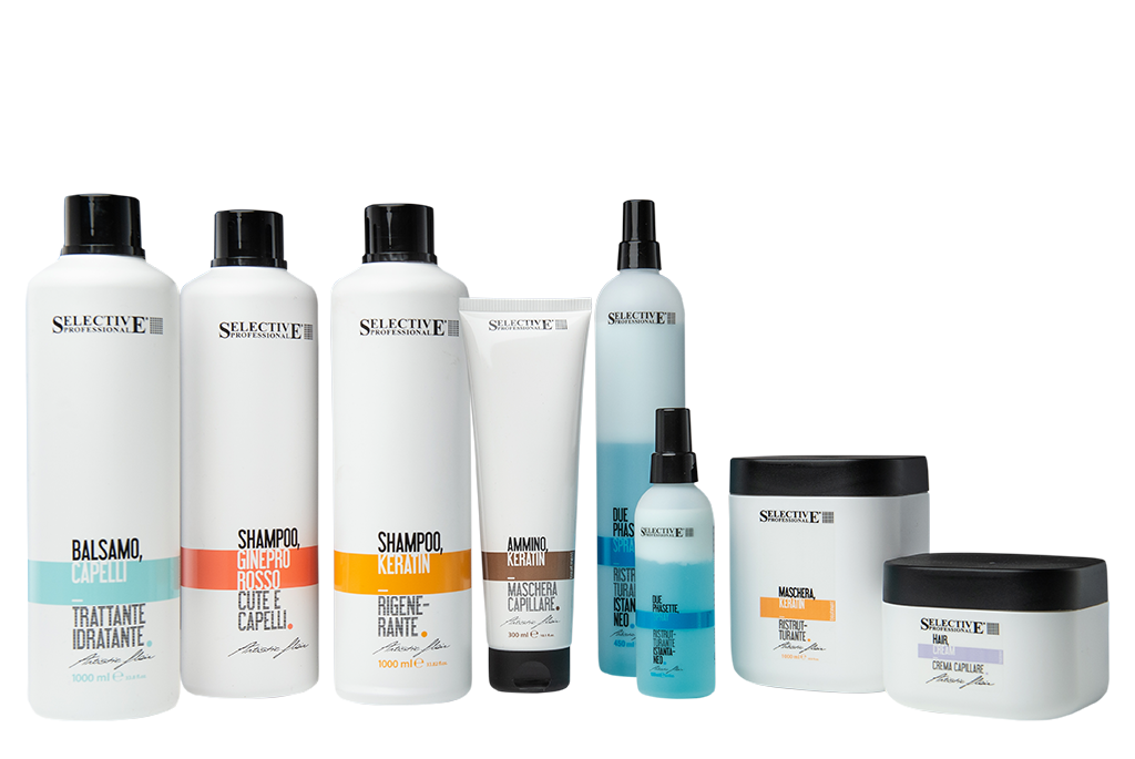 Bodegón de productos de Selective Professional, productos profesionales de peluquería, línea de tratamiento ARTISTIC FLAIR